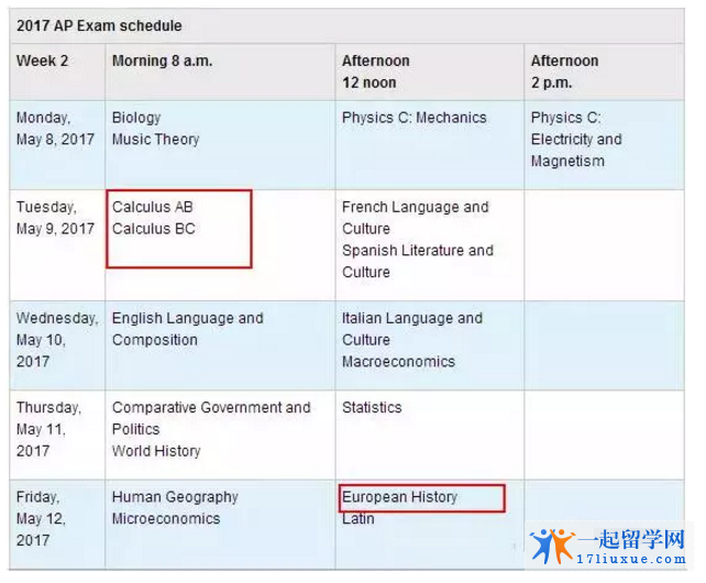 2017美国AP考试时间变动2