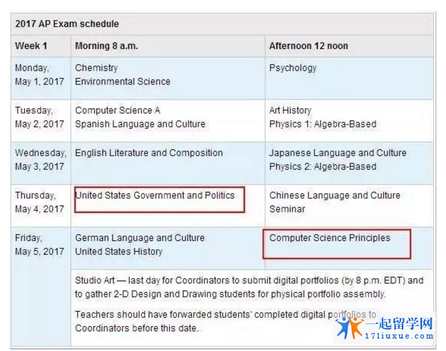2017美国AP考试时间变动1
