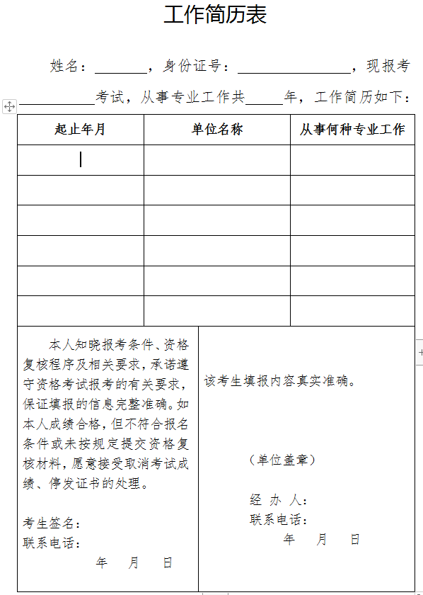 广东一级注册消防工程师资格审核工作简历表